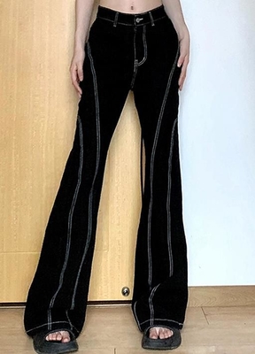 Custom Clothing Factory China Women'S Casual Split Topstitch Bootcut Denim Pants